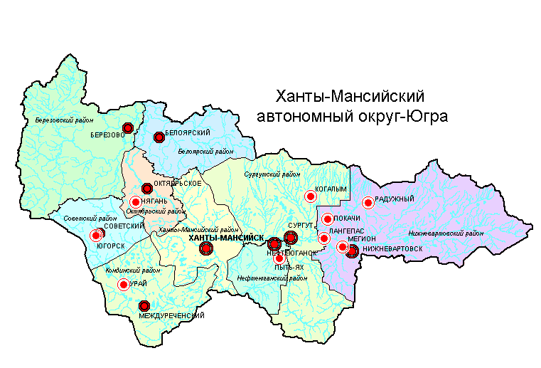 Карта ханты мансийского автономного округа на карте